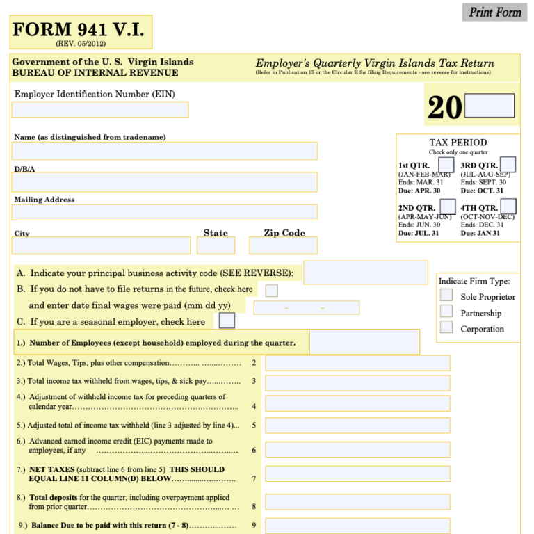 Screenshot of Form 941 VI